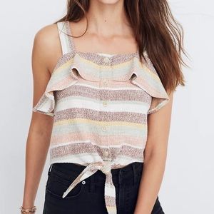 Madewell Texture & Thread Striped Ruffle Tie Tank Top